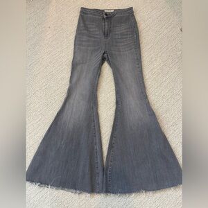 Free People Super Flare Jeans Gray Wash Raw Hem Bell Bottoms